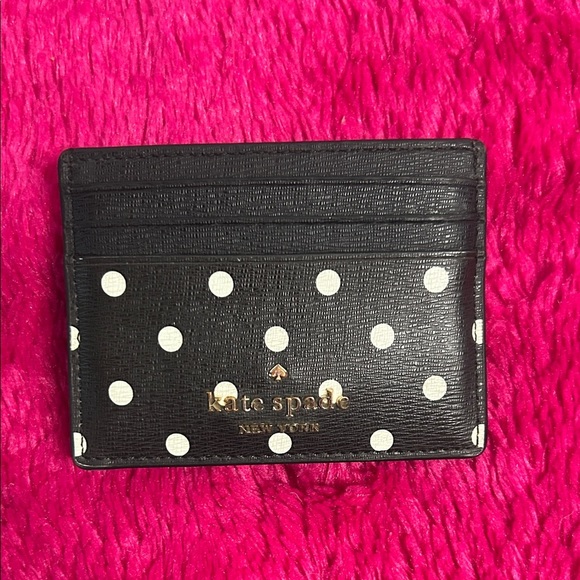 Kate Spade Black and White Polka Dot Card Holder with Red Bow - Picture 3 of 3